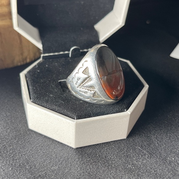 Vintage Petrified Wood Sterling Silver Ring - Picture 2 of 9